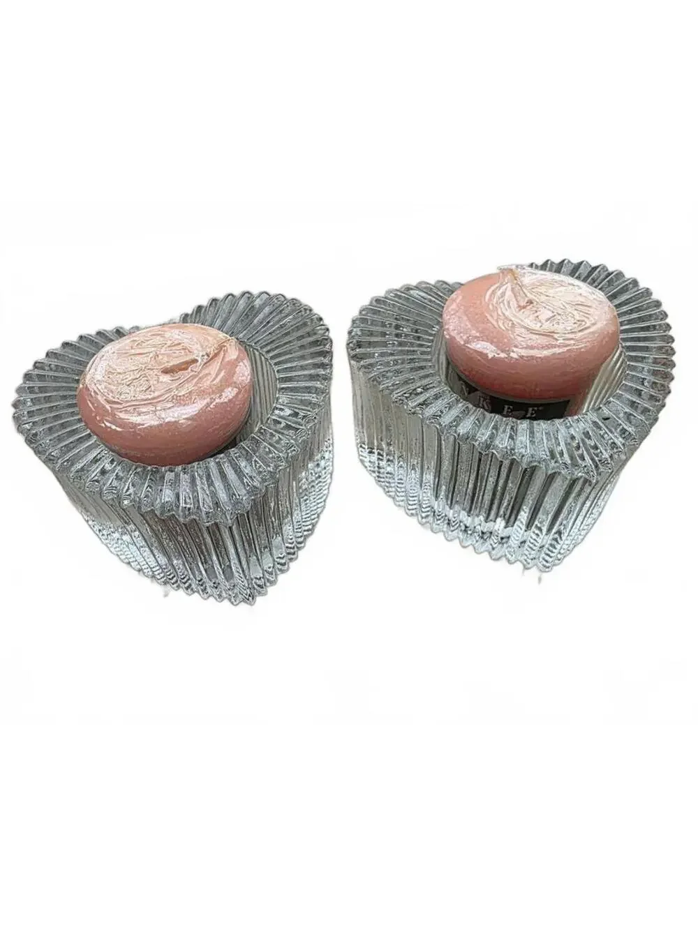 Vintage Indiana Glass Heart Votive Holders Set with Yankee Candle Lotus Blossom